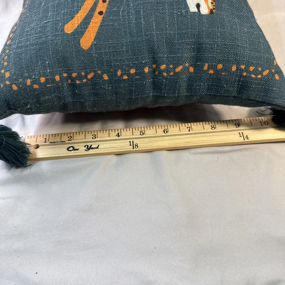 Green Teal Embroidered Leaping Cheetah Luxury Decorative Toss Pillow Tassels
